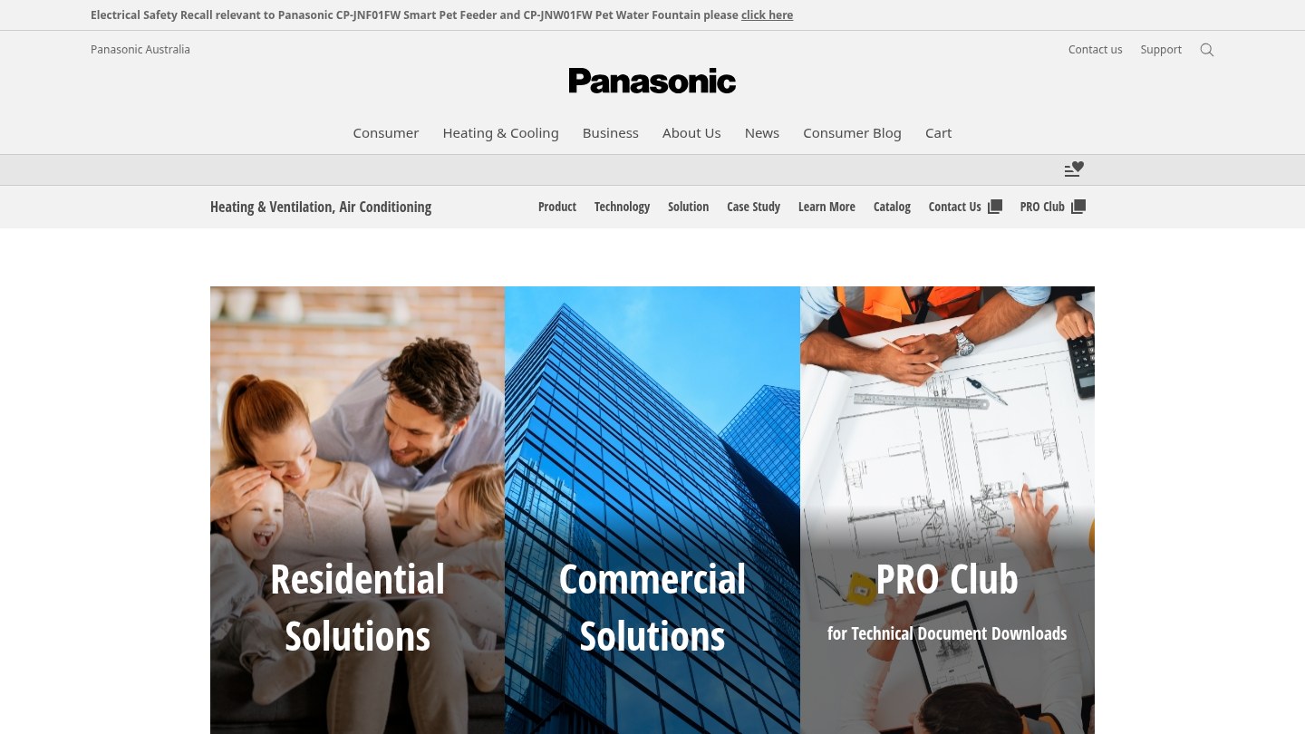 Panasonic Australia air conditioning homepage